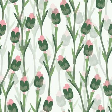 Seamless green branches with flowers.pattern background , greeting card or fa Stock Illustration