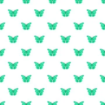 Seamless green butterfly insect pattern on white background 스톡 일러스트