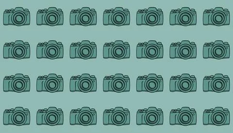 Seamless green camera pattern at green pastel background Stock Illustration