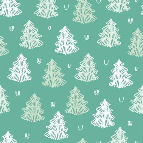 Seamless green christmas  pattern background with hand draw layer pine tree Stock Illustration
