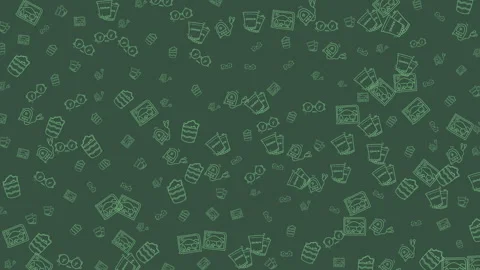 Seamless green doodle pattern background with charming line art illustrations Stock Footage 342474261