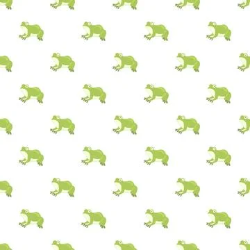 Seamless green frog cartoon pattern repeating over white background 스톡 일러스트