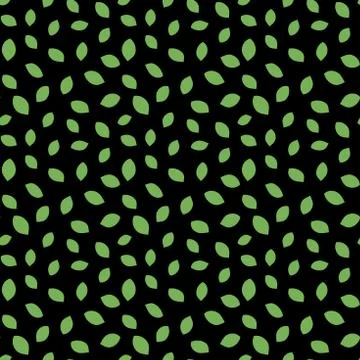 Seamless green leaf pattern endless black background vector Illustrazione stock