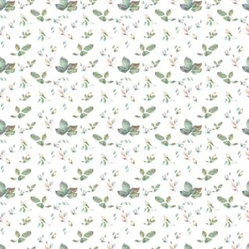 Seamless green leaf pattern. Hand drawn elegant leaves on white background 스톡 일러스트