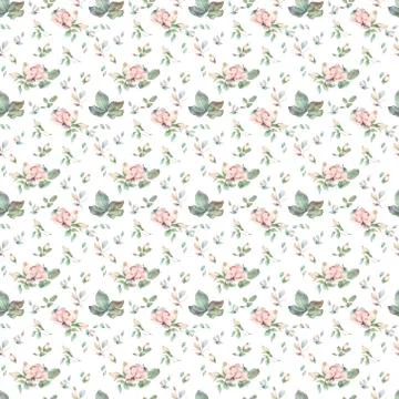 Seamless green leaf pattern. Hand drawn elegant leaves on white background Stock Illustration