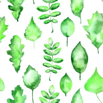 Seamless green leaves pattern Stock Photos
