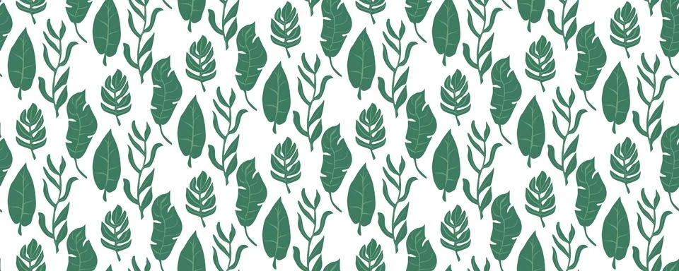 Seamless green leaves pattern vector illustration. Nature background for wall Stock Illustration