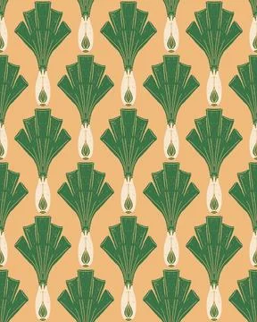 Seamless Green Onion Pattern Vector  Stylized Scallion Vegetable Texture, Han Stock Illustration