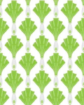 Seamless Green Onion Pattern Vector  Stylized Scallion Vegetable Texture, Han Stock Illustration
