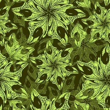 Seamless green openwork pattern of abstract decorative elements on an olive.. Stock Illustration