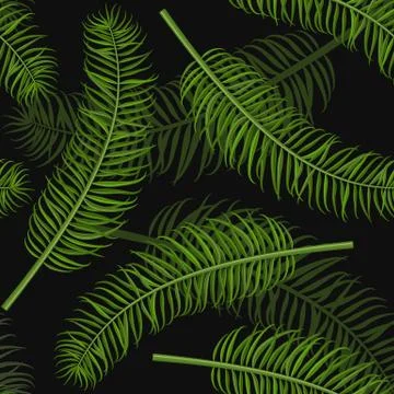 Seamless green palm leaves pattern background Stock Illustration