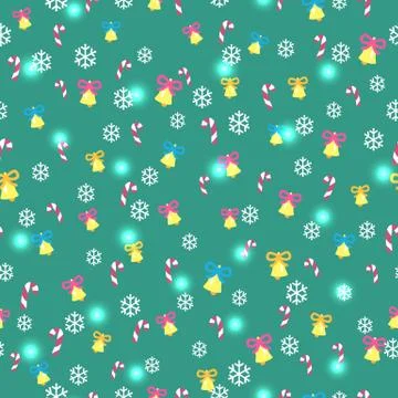 Seamless Green Pattern with Christmas Decorations Stockillustratie