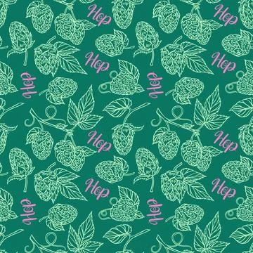 Seamless green pattern of sketch hops Stock-Illustration