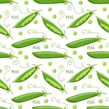 Seamless Green peas pattern. Pea pod vegetable with seeds. Healthy eating Illustrazione stock