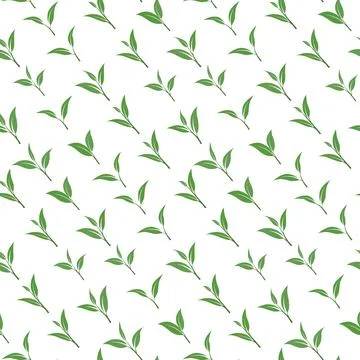 Seamless Green Tea Leaf Pattern in Minimal Flat Vector Style Stock Illustration