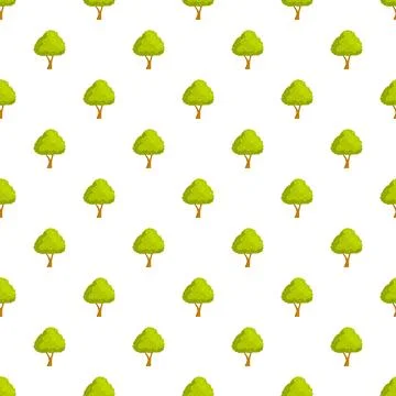 Seamless green tree pattern on white background Stock Illustration