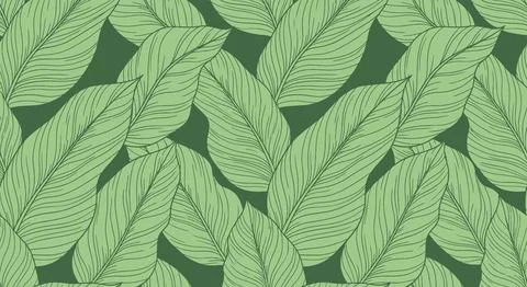 Seamless Green Tropical Leaf Pattern Background Stock Illustration
