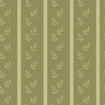 Seamless green vertical leaf pattern with olive tones and botanical design Stock Illustration