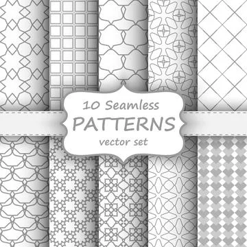 Seamless Grey and White Geometric Pattern Set Stock Illustration