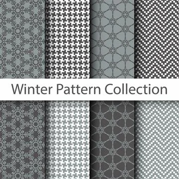 Seamless Grey and White Geometric Pattern Set Stock Illustration