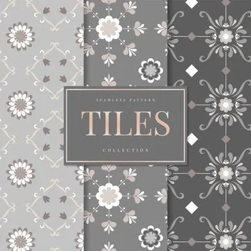 Seamless Grey and White Geometric Pattern Set Stock Illustration