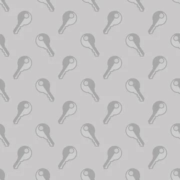 Seamless Grey Key Pattern Metallic Keys Isolated on Grey Background. Seaml... Stock Photos