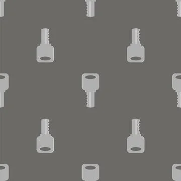 Seamless Grey Key Pattern Metallic Keys Isolated on Grey Background. Seaml... Foto stock
