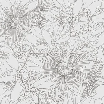 Seamless grey pattern with flowers lily Stock Illustration