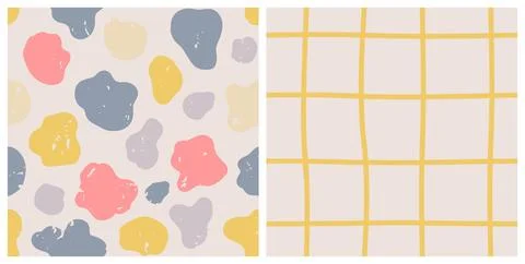 Seamless grid and spots pattern set Stock Illustration