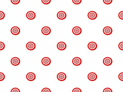 Seamless grid pattern of red concentric targets on white background, perfec.. Иллюстрация