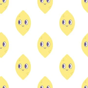 Seamless groovy  lemon smiley pattern. tshirt style Stock Illustration