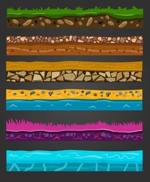 Seamless ground elements set, vector landscape illustration Stock Illustration