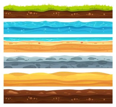 Seamless ground surface. Green grass land landscape, sandy desert and beach.. Stock Illustration