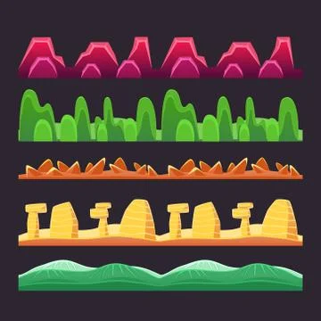 Seamless ground surface set, fantasy endless landscape, design elements for Stock Illustration