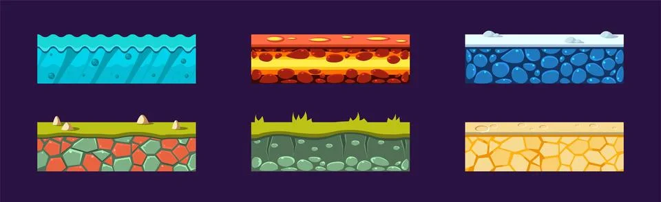 Seamless Ground Texture and Game Level Platform Vector Set Stock Illustration
