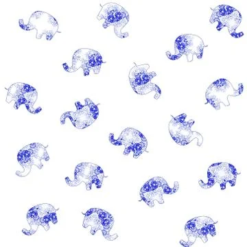 Seamless Gzhel pattern with elephants Illustrazione stock