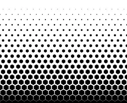 Seamless halftone vector background.Average fade out.Black hexagones. Stock Illustration