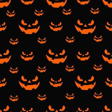 Seamless halloween background pattern with angry jack-o'-lantern faces. Stock Illustration