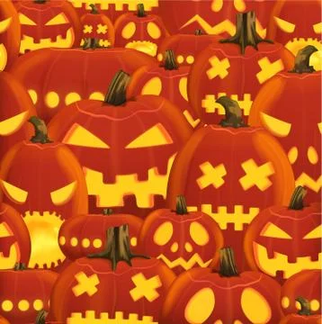 Seamless Halloween party pattern with hell scary size mixed pumpkins vector Stock Illustration