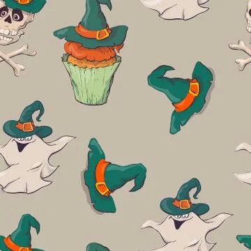 Seamless halloween party pattern wrapping with decorations Stock Illustration