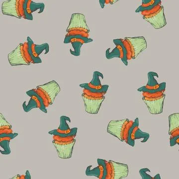 Seamless halloween party pattern wrapping with decorations Stock Illustration