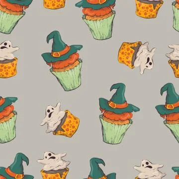Seamless halloween party pattern wrapping with decorations Stock Illustration