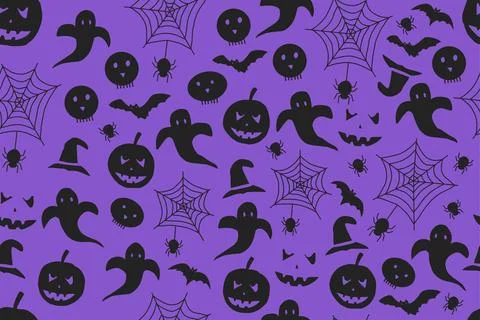 Seamless Halloween pattern with bat ghost pumpkin bone Stock Illustration