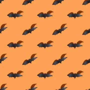 Seamless Halloween pattern of bat on orange background. Stock Photos