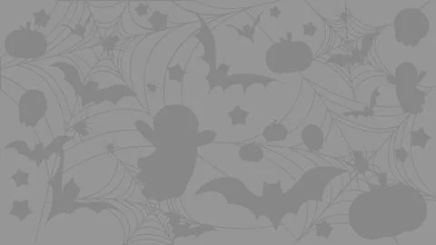 Seamless Halloween Pattern with Bats, Ghosts, Pumpkins and Spiders in Grey .. Stock Illustration