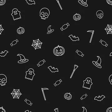 Seamless Halloween pattern with black bats isolated on white background. Stock Illustration