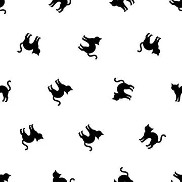 Seamless Halloween Pattern With Black Cats Silhouettes. イラスト素材