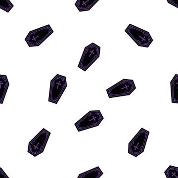Seamless Halloween pattern with black coffins on a white background. Stock Illustration