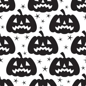 Seamless Halloween Pattern with black pumpkins Illustrazione stock