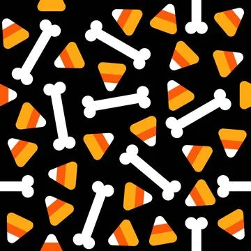 Seamless Halloween pattern with bones and candy corn on black Stockillustratie